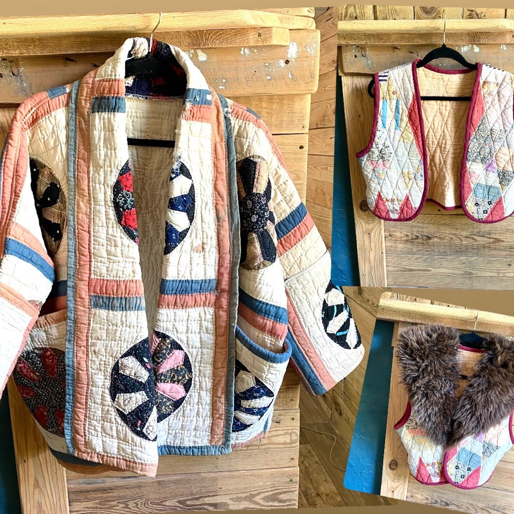 Quilt Coat, Vest, Collar (ALL) Size Medium- Large Vintage Quilt